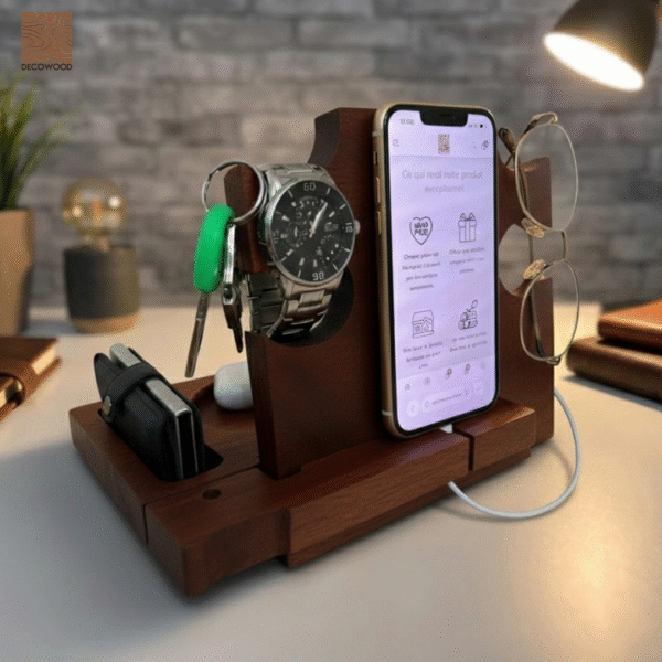 Docking Station Organisateur en Noyer – Finition Bois Sombre & Chaleureux