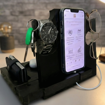 Docking Station en Chêne Massif – Finition Noir Élégant