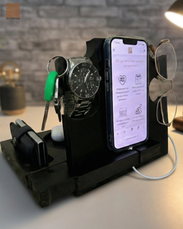 Docking Station en Chêne Massif – Finition Noir Élégant