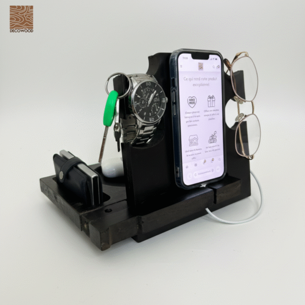 Docking Station en Chêne Massif – Finition Noir Élégant