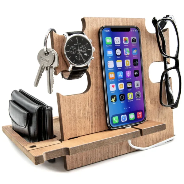 Docking Station Organisateur en Chêne Clair – Design Naturel & Épuré
