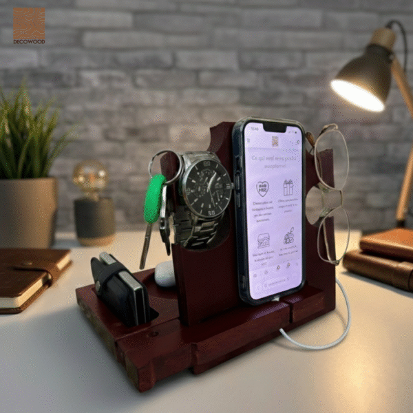 Docking Station Organisateur en Acajou – Finition Bordeaux Raffiné